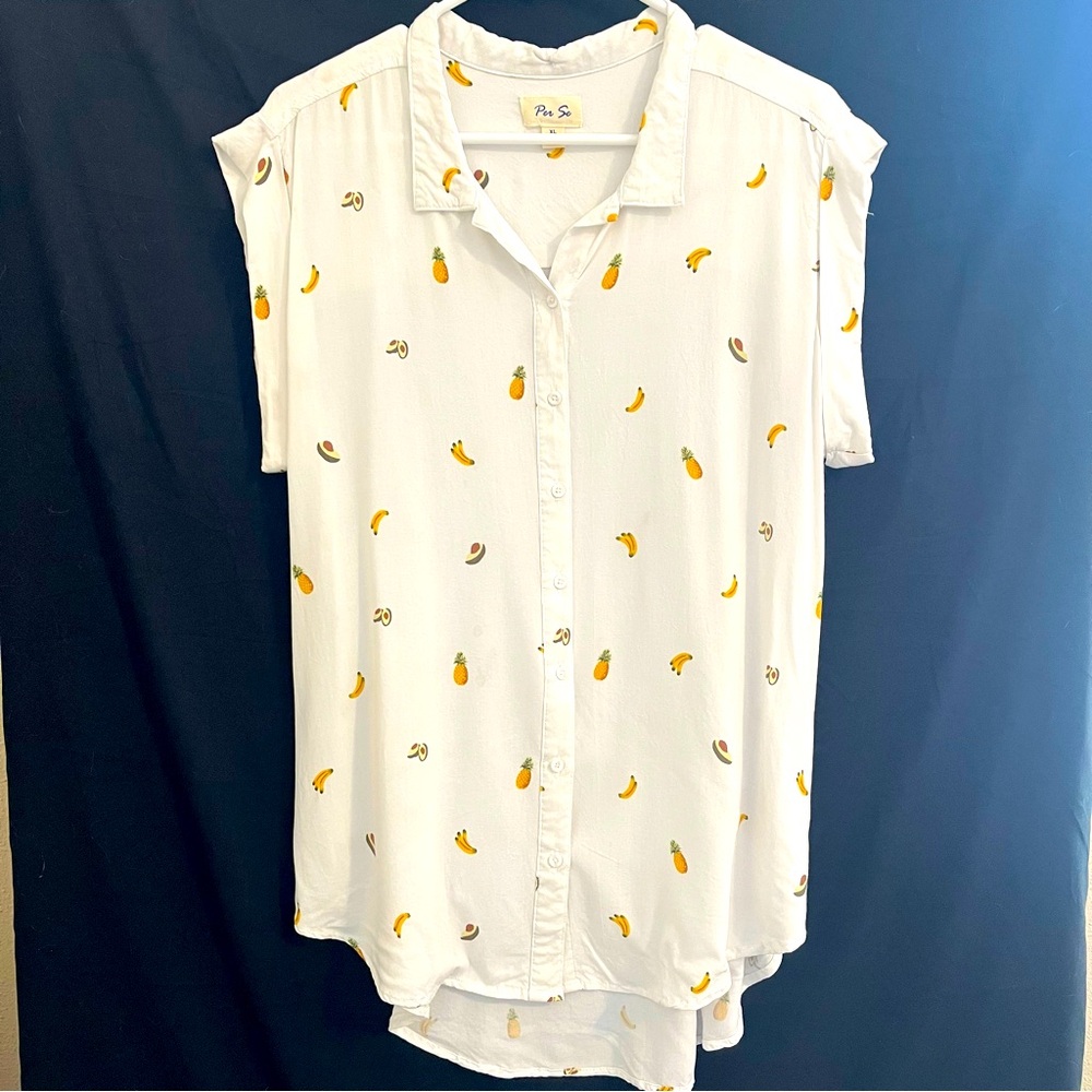 Per‎ Se Fruit Print Button-Down Blouse – Women’s XL